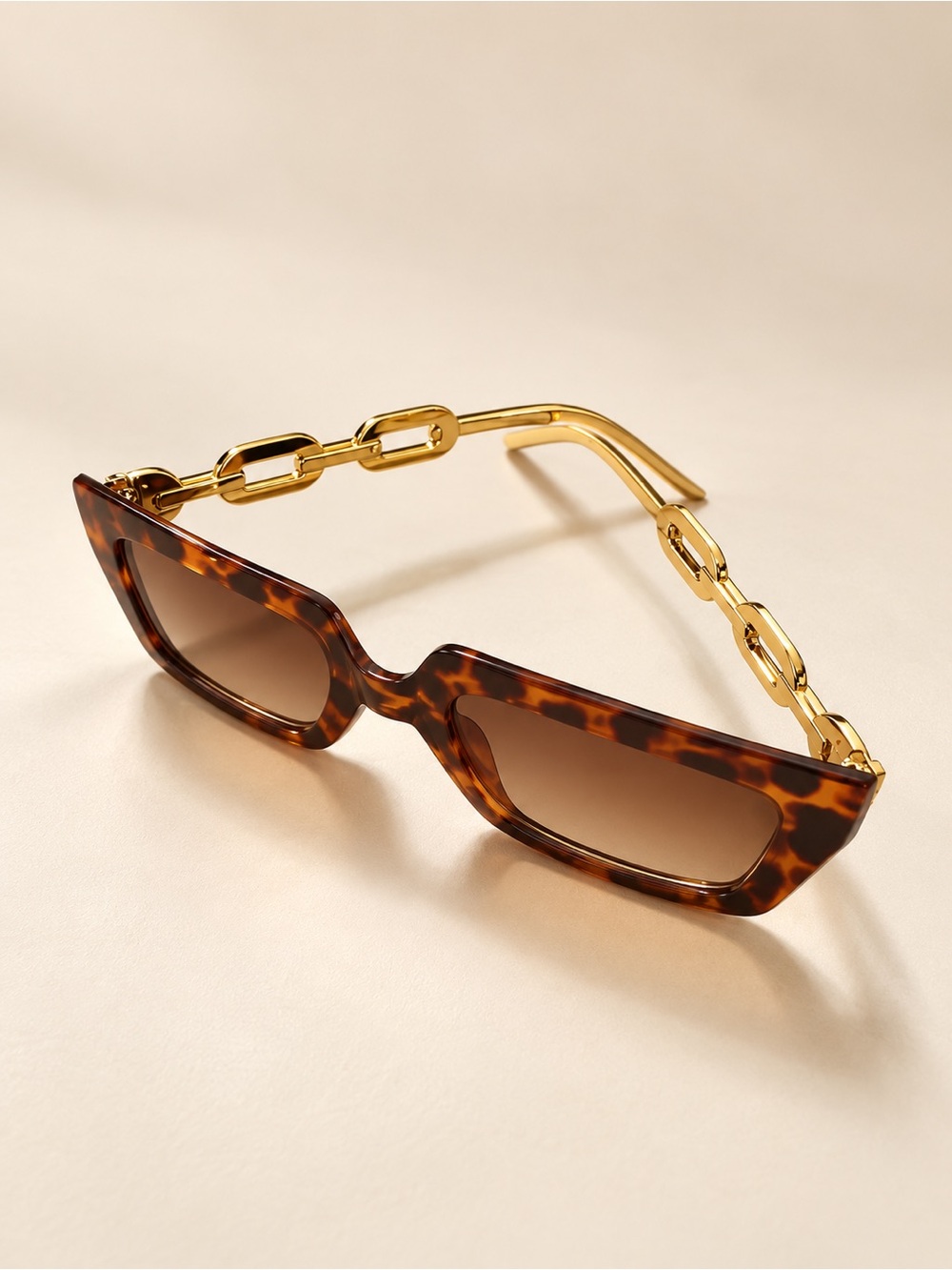 Tortoiseshell Chain-Arm Sunglasses - Brown